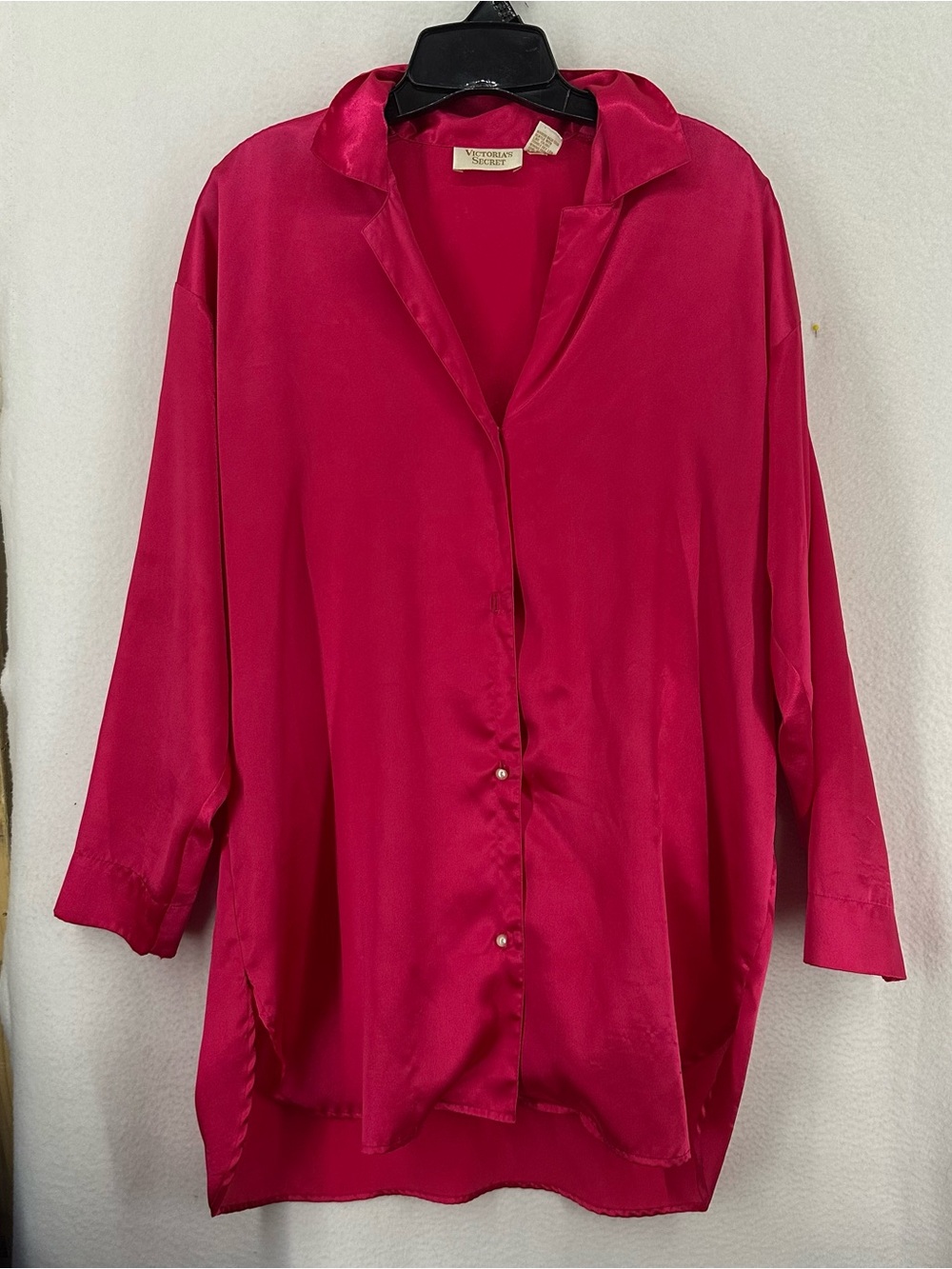 Vintage 90s Victoria’s Secret Satin Button Front Sleep Shirt P/S Pink Lounge Top